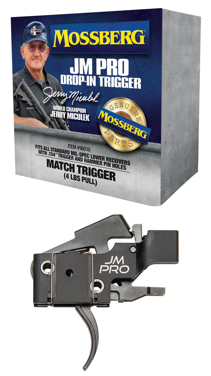 Mossberg 96010 JM Pro Adjustable Match AR Drop-In Trigger 4 lb Pull for AR15 & AR10 .154" Pin Holes