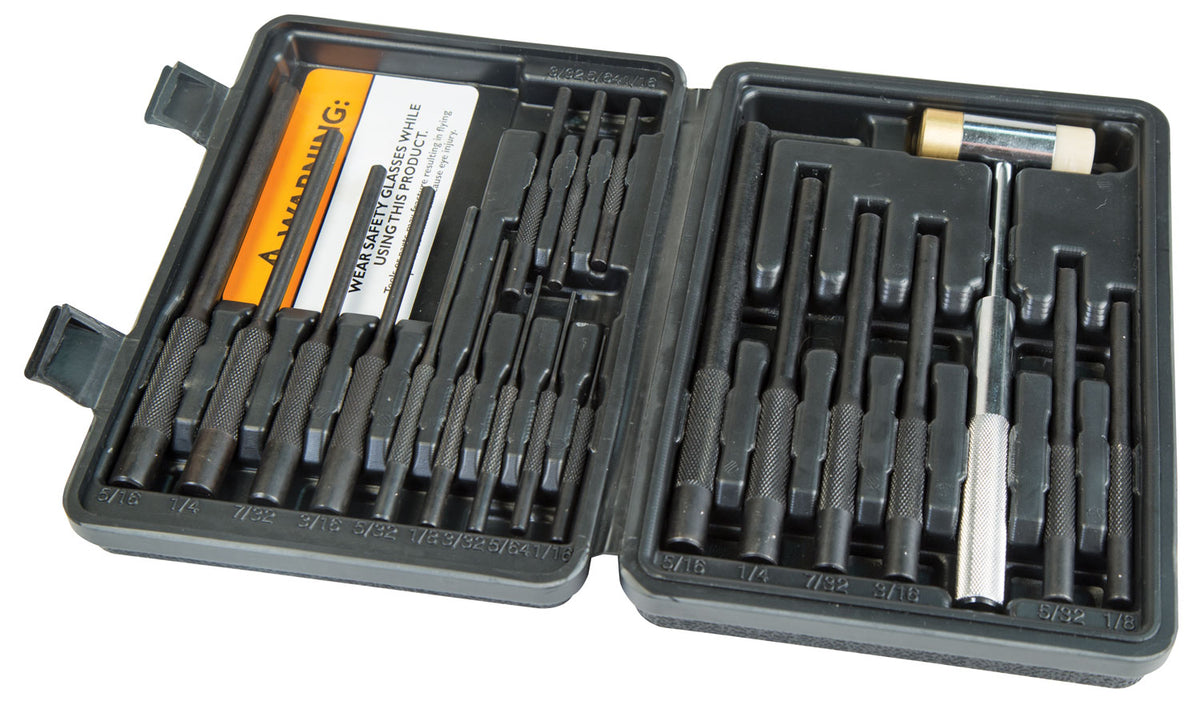 Wheeler 110128 Master Roll Pin Punch Set with Hammer, 19 Pieces