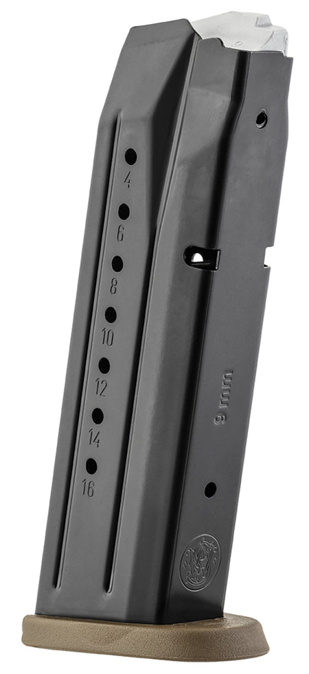 Smith & Wesson 3007345 M&P 17rd 9mm Luger Blued Steel Magazine with Brown Floor Plate