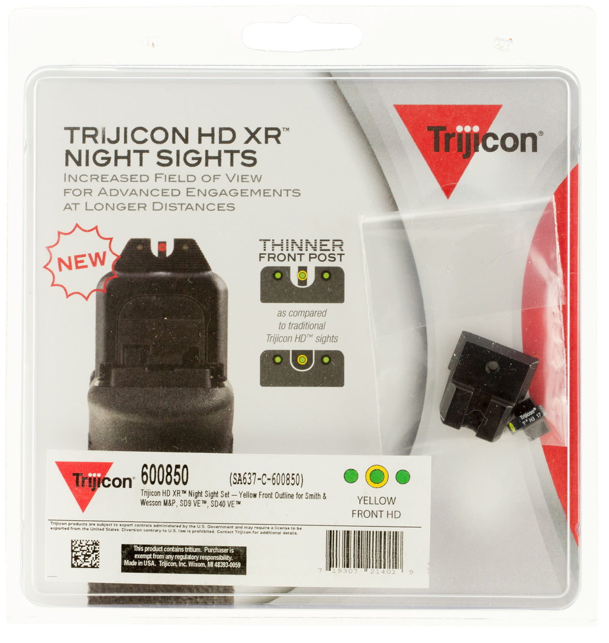 Trijicon 600850 HD XR Night Sights Green/Yellow Outline Front & Black Outline Rear for S&W M&P/M&P M2.0/SD9 VE