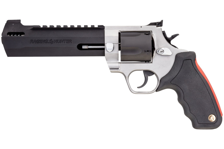 Taurus 2454065RH Raging Hunter 454 Casull 5rd 6.75" Matte Black Oxide Cylinder & Barrel Matte Stainless Steel Frame Black Rubber with Integrated Red Cushion Insert Grip