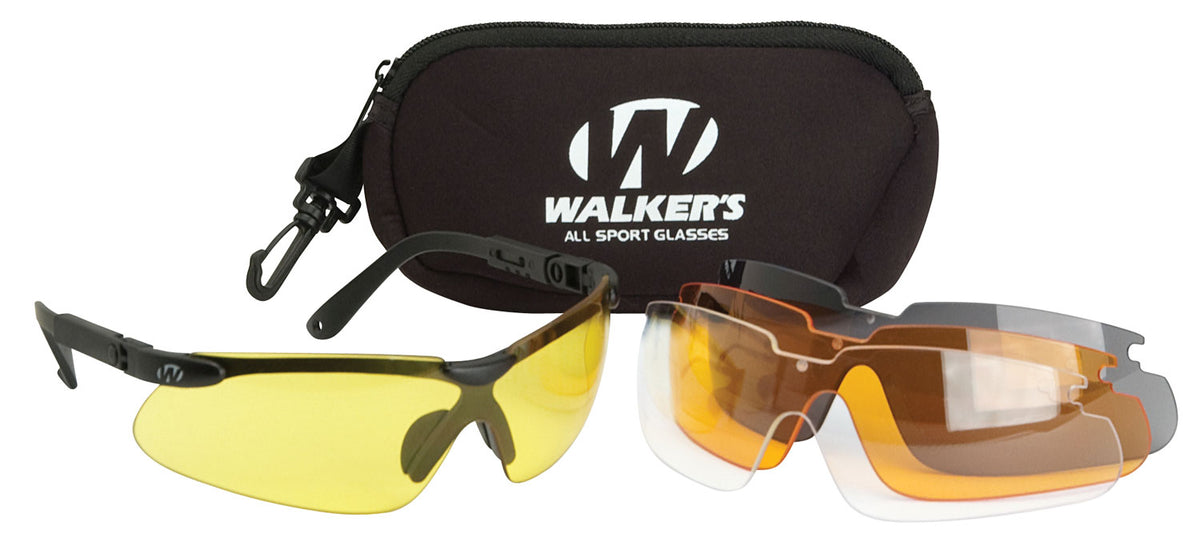 Walker's GWPASG4L2 Adjustable Sport Glasses Combo – 4 Interchangeable Lenses, Polycarbonate Black Frame