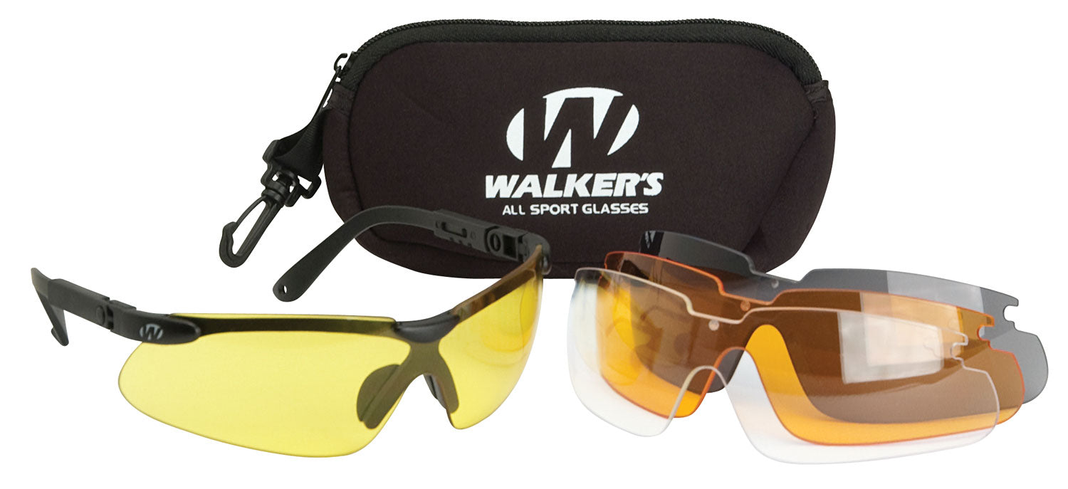 Walker's GWPASG4L2 Adjustable Sport Glasses Combo – 4 Interchangeable Lenses, Polycarbonate Black Frame