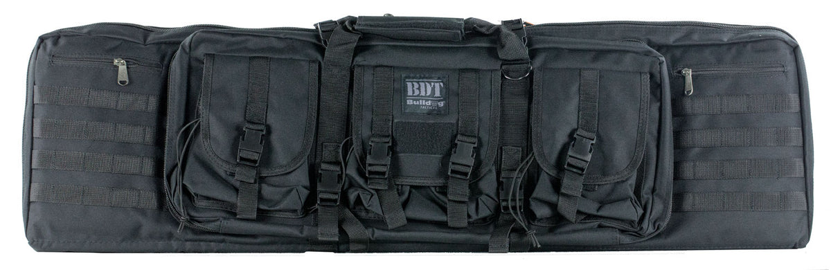 Bulldog BDT6043B Tactical Double Rifle Case 43" Black Nylon with 3 Accessory Pockets and Lockable Zippers