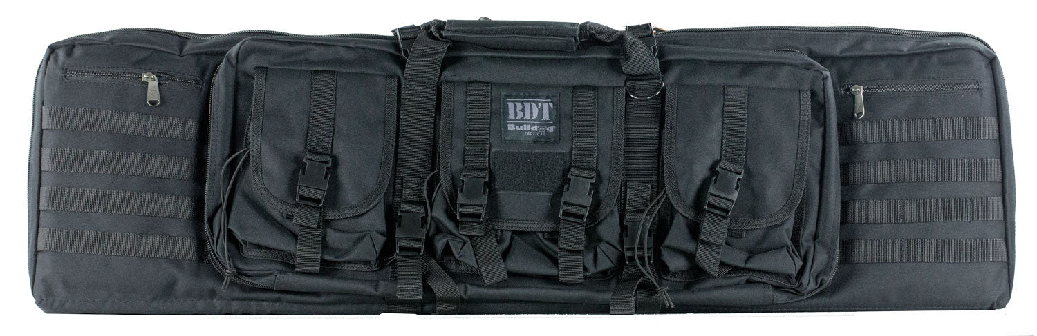 Bulldog BDT6043B Tactical Double Rifle Case 43" Black Nylon with 3 Accessory Pockets and Lockable Zippers
