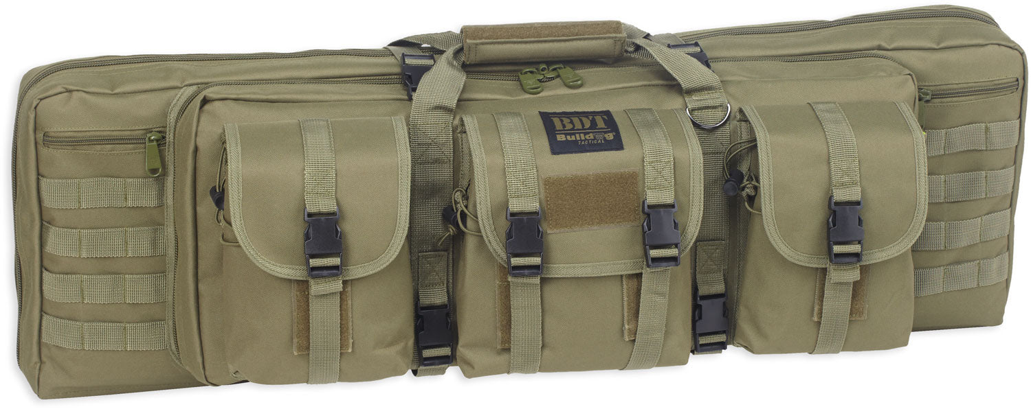 Bulldog BDT6043G Tactical Double Rifle Case 43" Green Nylon with 3 Accessory Pockets and Lockable Zippers