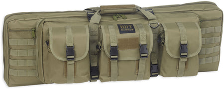 Bulldog BDT6043G Tactical Double Rifle Case 43" Green Nylon with 3 Accessory Pockets and Lockable Zippers