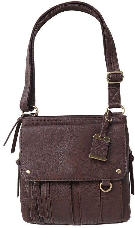Bulldog BDP035 Cross Body Concealed Carry Purse w/Holster Brown Leather Fits Most Small Pistols Ambidextrous
