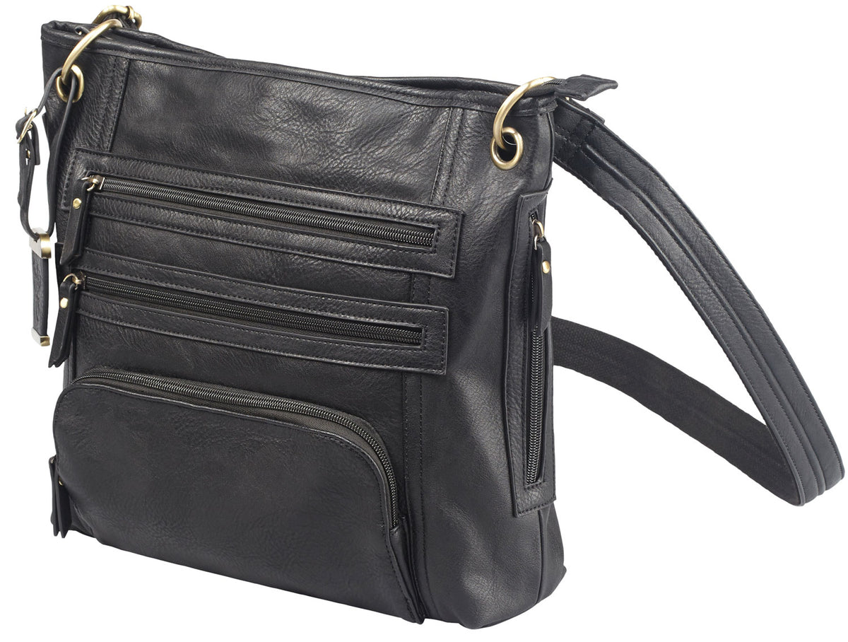Bulldog BDP038 Cross Body Concealed Carry Purse w/Holster Black Leather Fits Most Small Pistols Ambidextrous