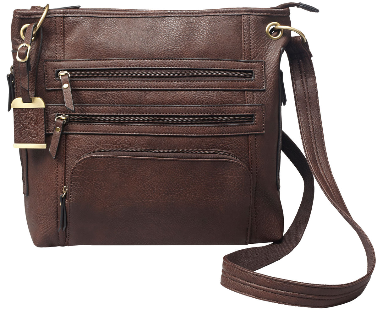 Bulldog BDP039 Cross Body Concealed Carry Purse w/Holster Brown Leather Fits Most Small Pistols Ambidextrous