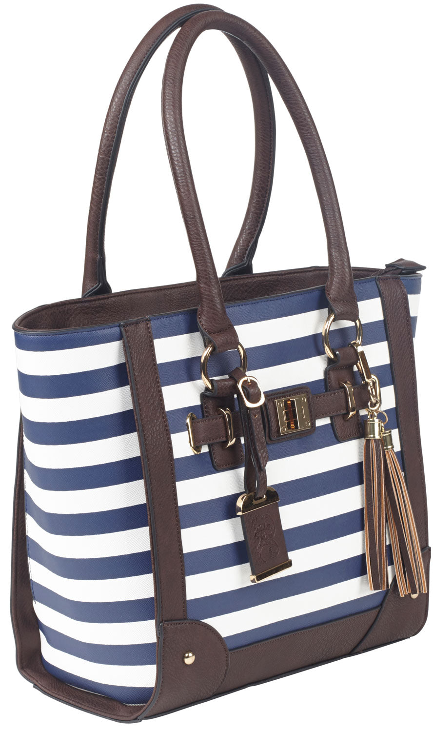 Bulldog BDP050 Tote Carry Purse with Holster Navy Stripe Leather Fits Most Small Pistols & Revolvers Right Hand