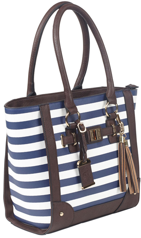 Bulldog BDP050 Tote Carry Purse with Holster Navy Stripe Leather Fits Most Small Pistols & Revolvers Right Hand