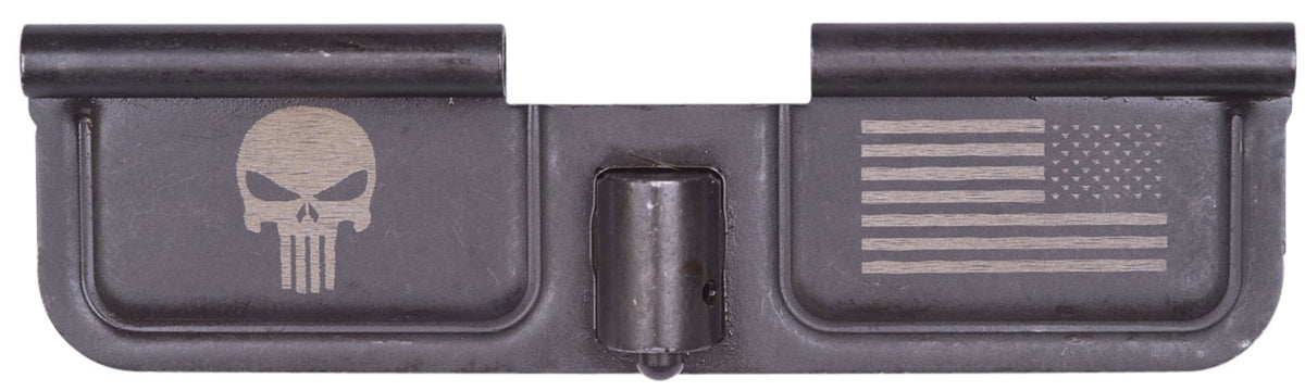 Spikes Tactical SED7005 AR-15 Ejection Port Door with Punisher and Flag Laser Engraving - Black Phosphate Steel