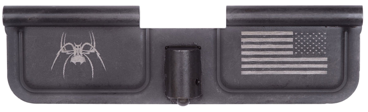 Spikes Tactical SED7010 AR-15 Ejection Port Door with Spider and Flag Laser Engraving - Black Phosphate Steel