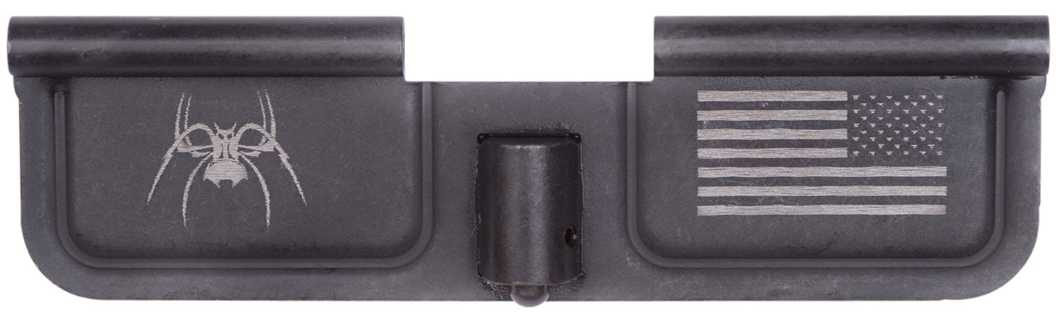 Spikes Tactical SED7010 AR-15 Ejection Port Door with Spider and Flag Laser Engraving - Black Phosphate Steel