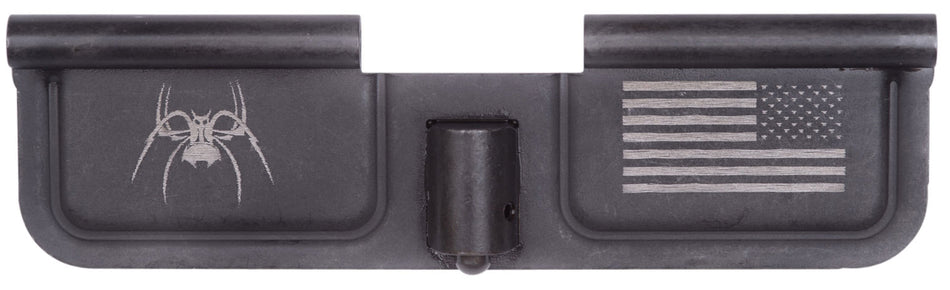 Spikes Tactical SED7010 AR-15 Ejection Port Door with Spider and Flag Laser Engraving - Black Phosphate Steel