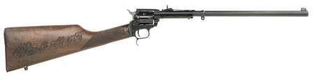 Heritage Mfg BR226B16HSWB01 Rough Rider Rancher Exclusive Configuration Full Size 22 LR 6rd 16" Barrel, Black Steel Frame, Blued Steel Receiver, Fixed Engraved Stagecoach Engraved Walnut Stock, Wood E