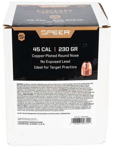 Speer 45Cal 230gr Round Nose Copper-Plated Plinker Bullets 500/Box