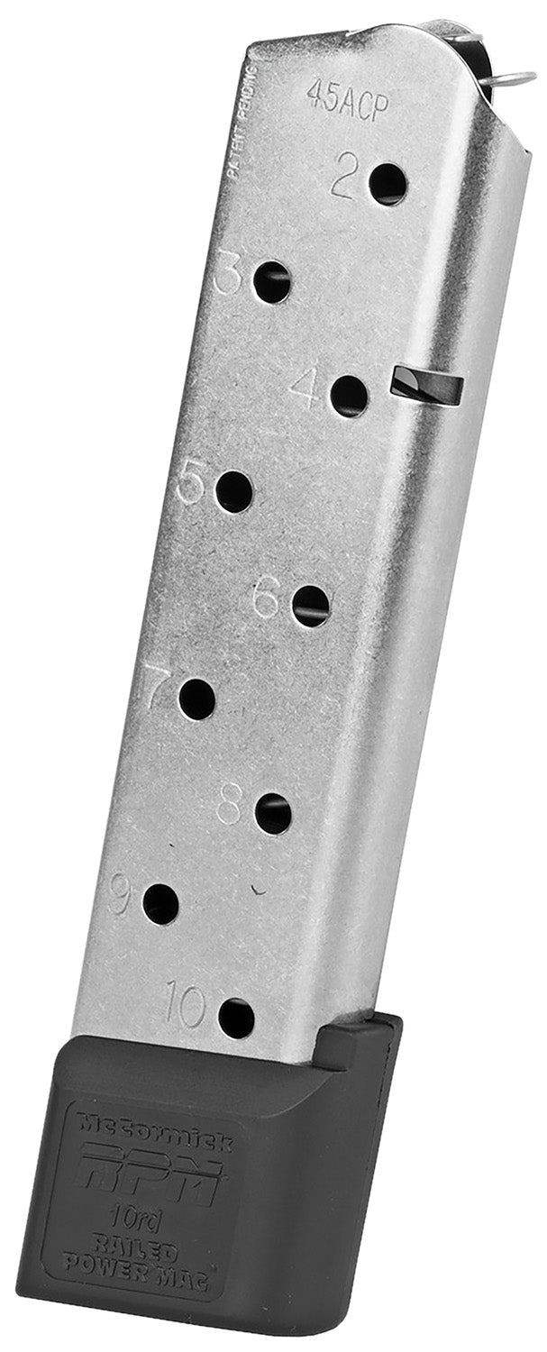 CMC Products 17150 Power Mag Railed 10-Round .45 ACP 1911 Government Stainless Steel w/ Black Base Pad