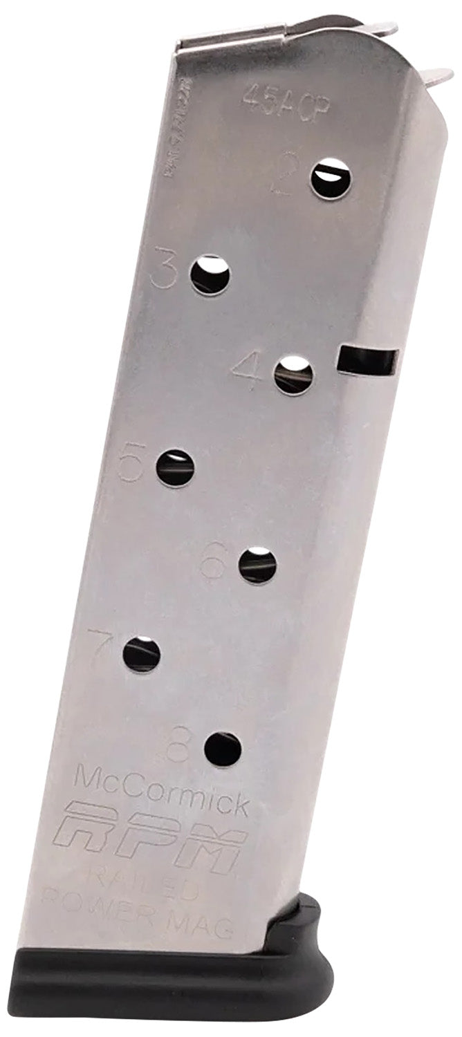 CMC Products 17130 Power Mag Railed 8-Round .45 ACP 1911 Government Stainless Steel w/ Black Base Pad