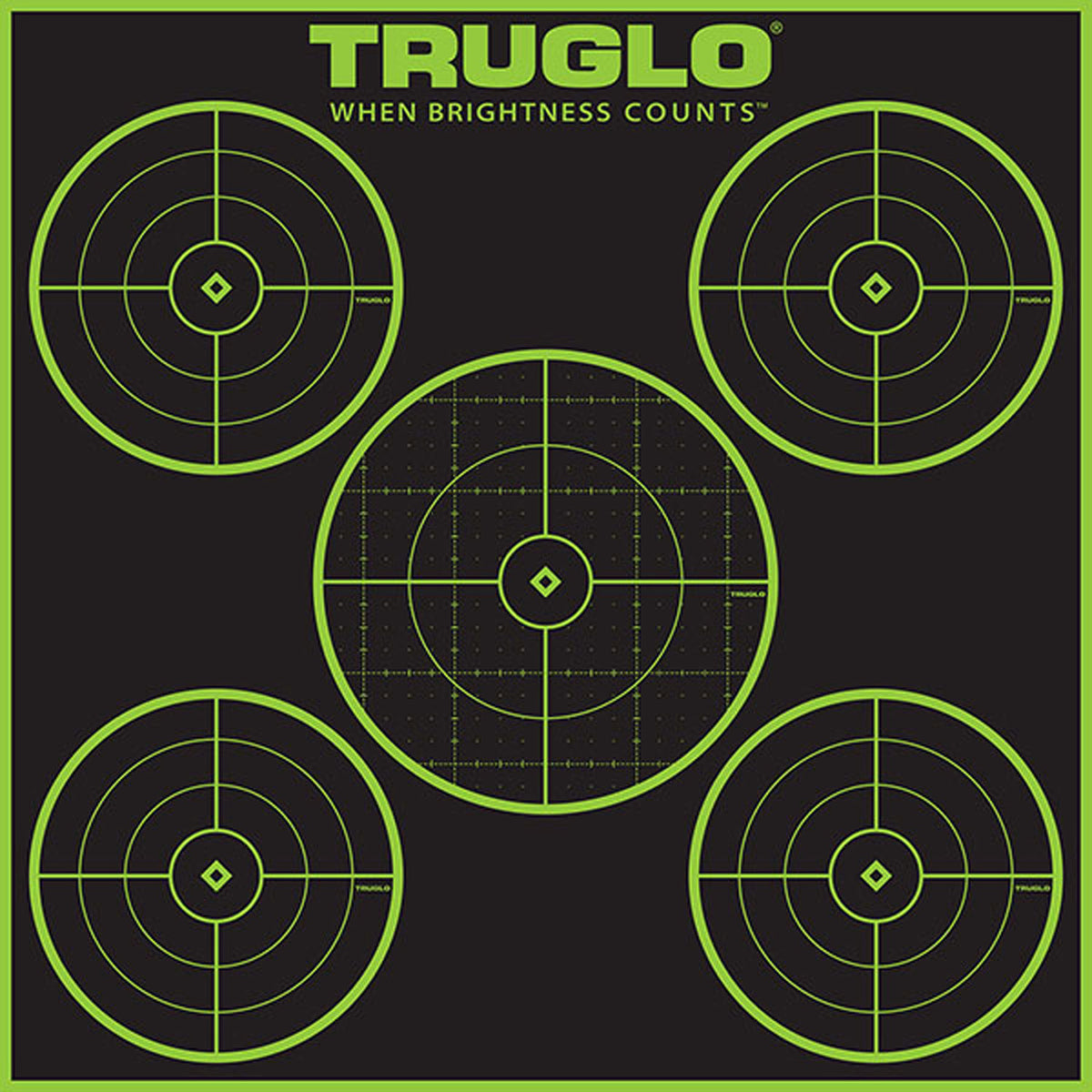 TruGlo Tru-See 5-Bull Target Self-Adhesive Heavy Paper Black/Green 12"x12" 12 Pack (TG11A12)