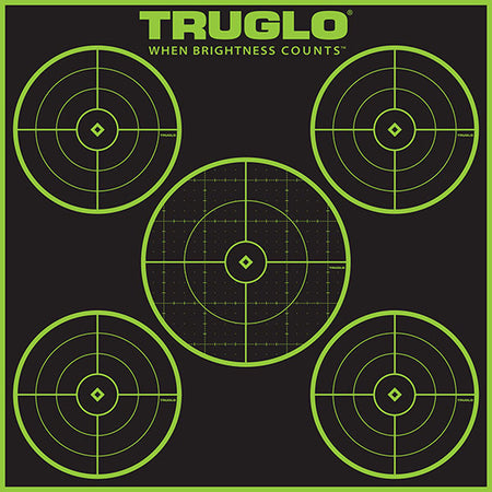 TruGlo Tru-See 5-Bull Target Self-Adhesive Heavy Paper Black/Green 12"x12" 12 Pack (TG11A12)