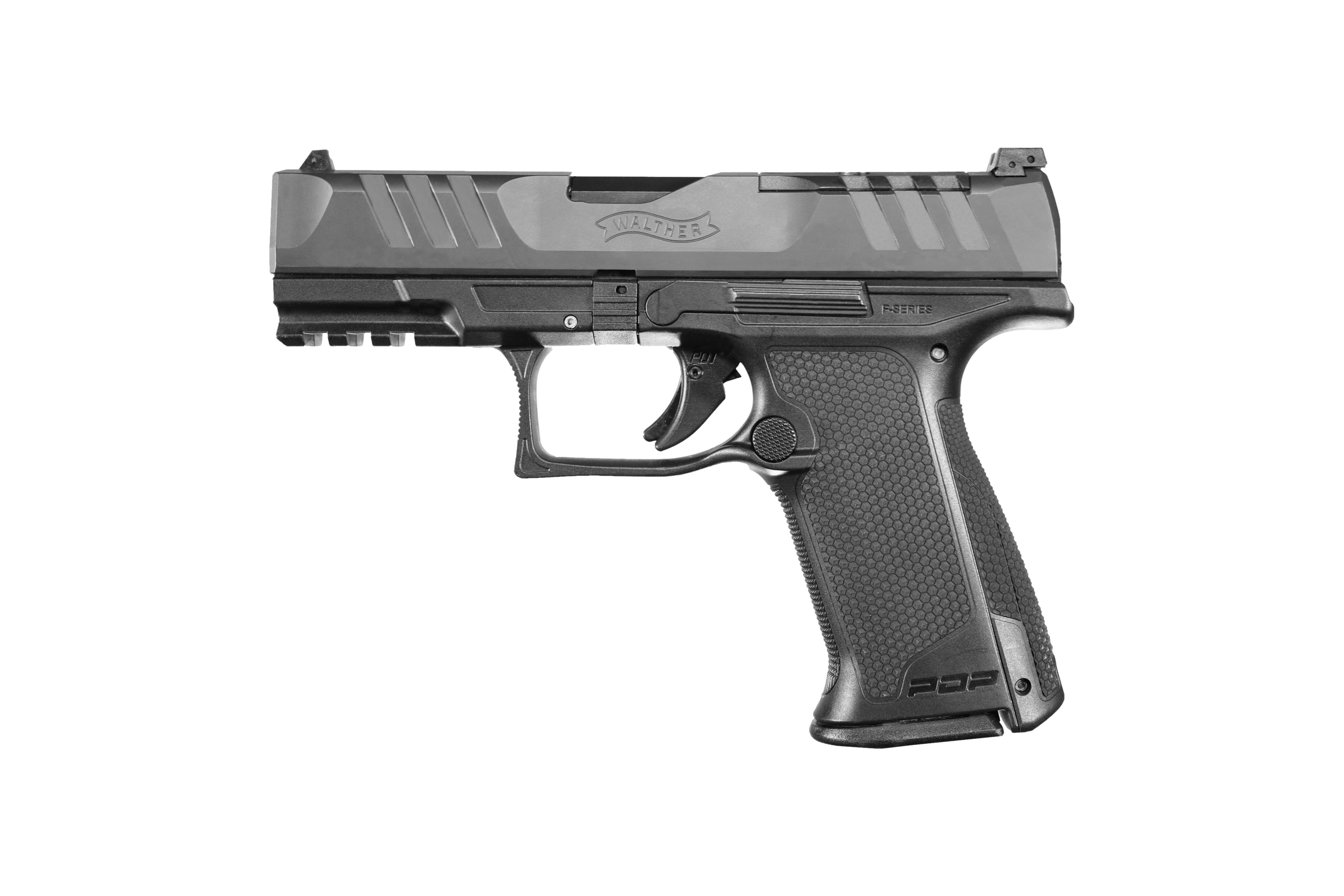 Walther Arms 2842734 PDP F-Series 9mm Luger 15+1 4" Black Steel Barrel, Black Optic Ready/Serrated Slide, Black Polymer Frame w/Picatinny Rail, Black Performance Duty Texture Grips, Ambidextrous