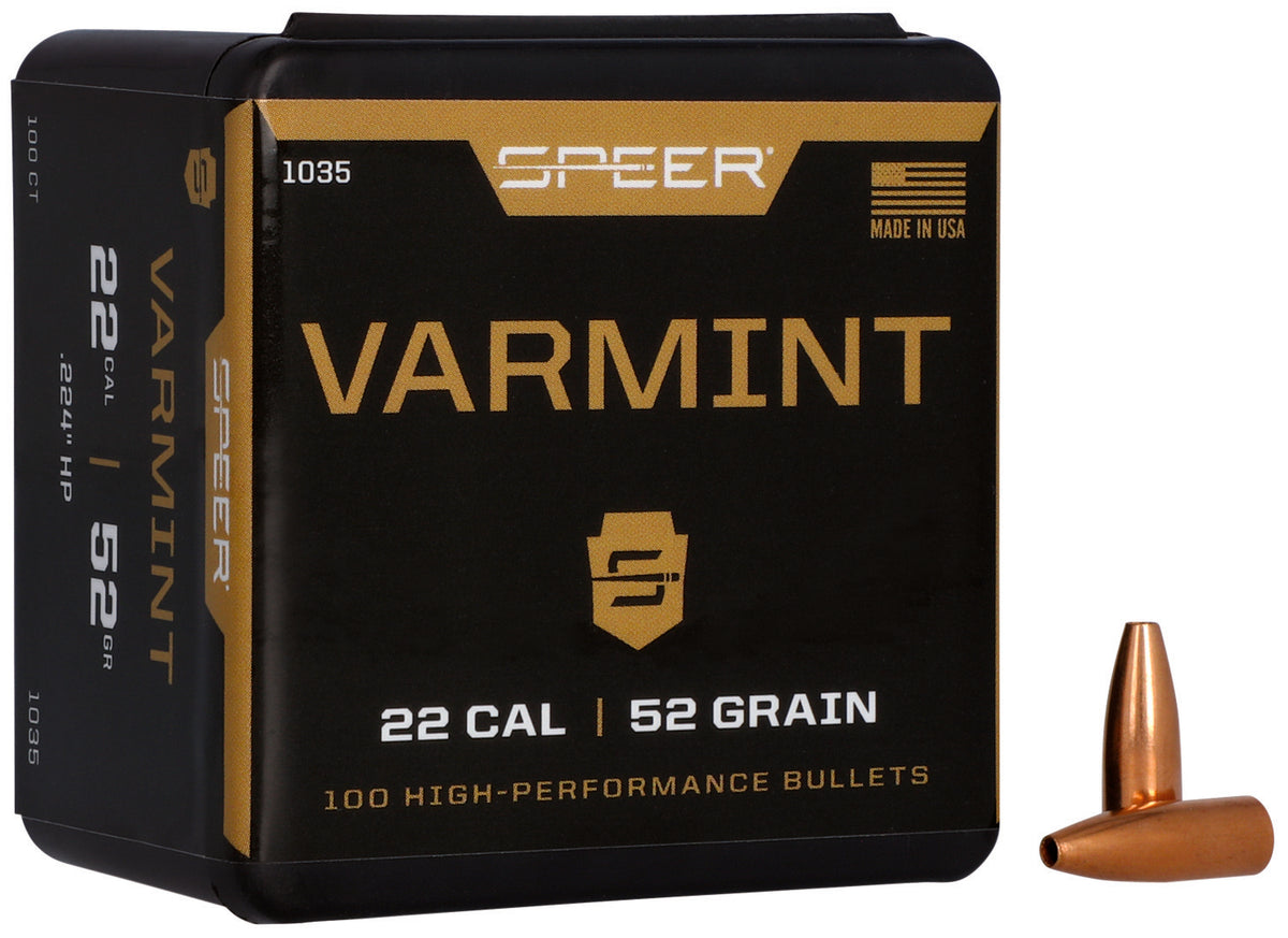 Speer 22Cal 52gr Varmint Hollow Point Reloading Bullets 100/Box