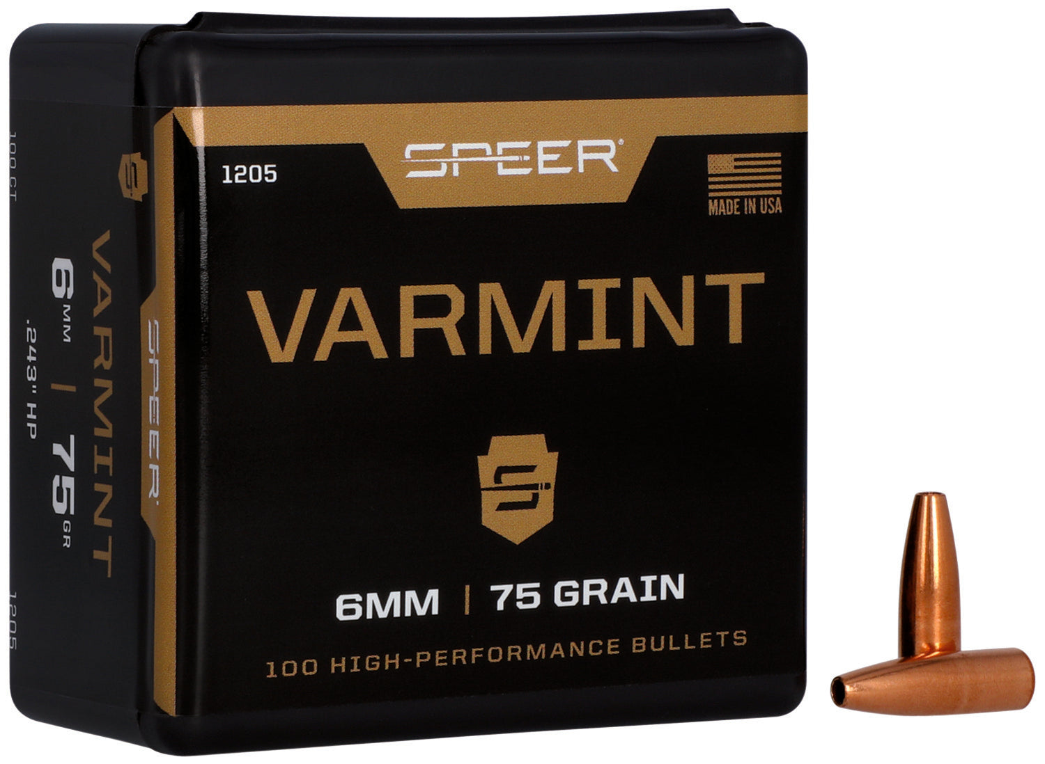 Speer #1205 Varmint 6mm 75gr Jacketed Hollow Point 100-Count Box
