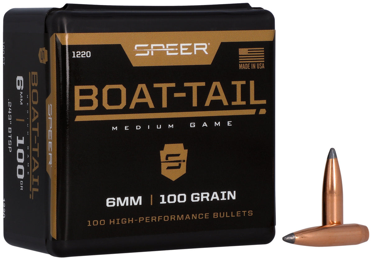 Speer #1220 6mm 100gr Boat Tail Jacketed Soft Point 100-Count Box