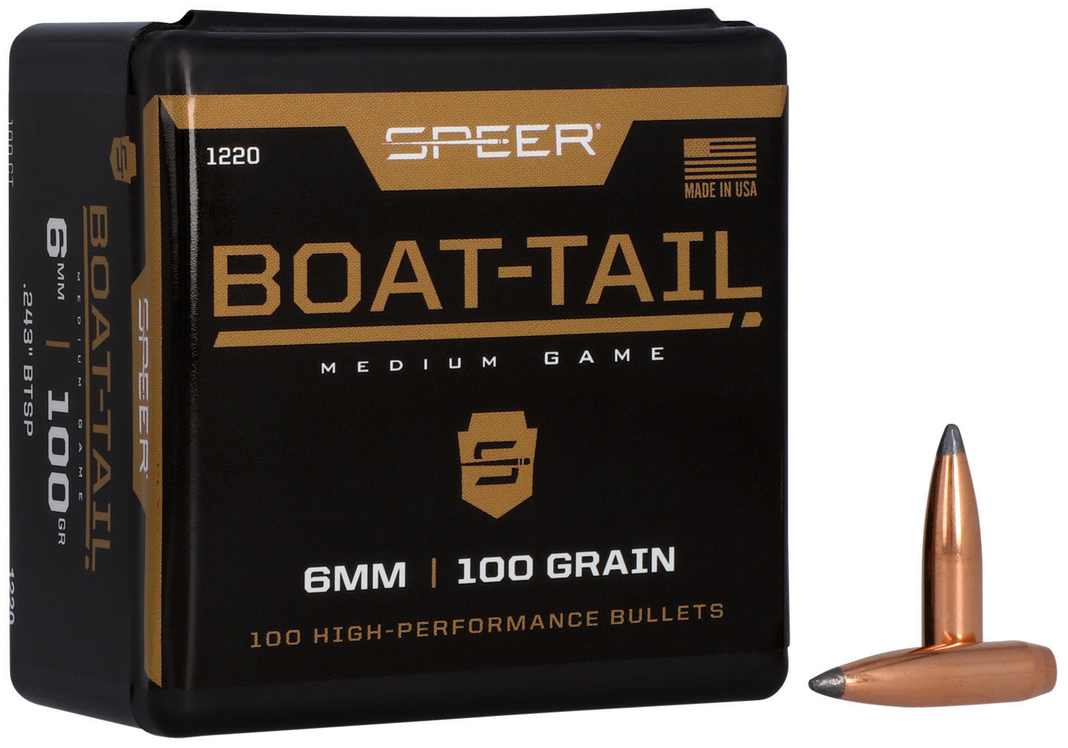 Speer #1220 6mm 100gr Boat Tail Jacketed Soft Point 100-Count Box