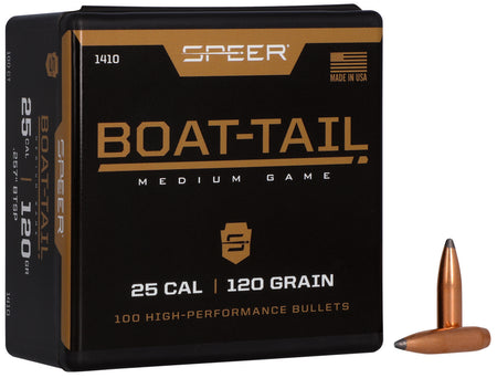 Speer #1410 25Cal 120gr Boat Tail Jacketed Soft Point 100-Count Box