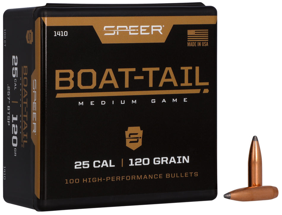 Speer #1410 25Cal 120gr Boat Tail Jacketed Soft Point 100-Count Box