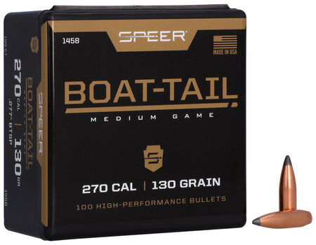 Speer #1458 270Cal 130gr Boat Tail Spitzer Soft Point 100-Count Box
