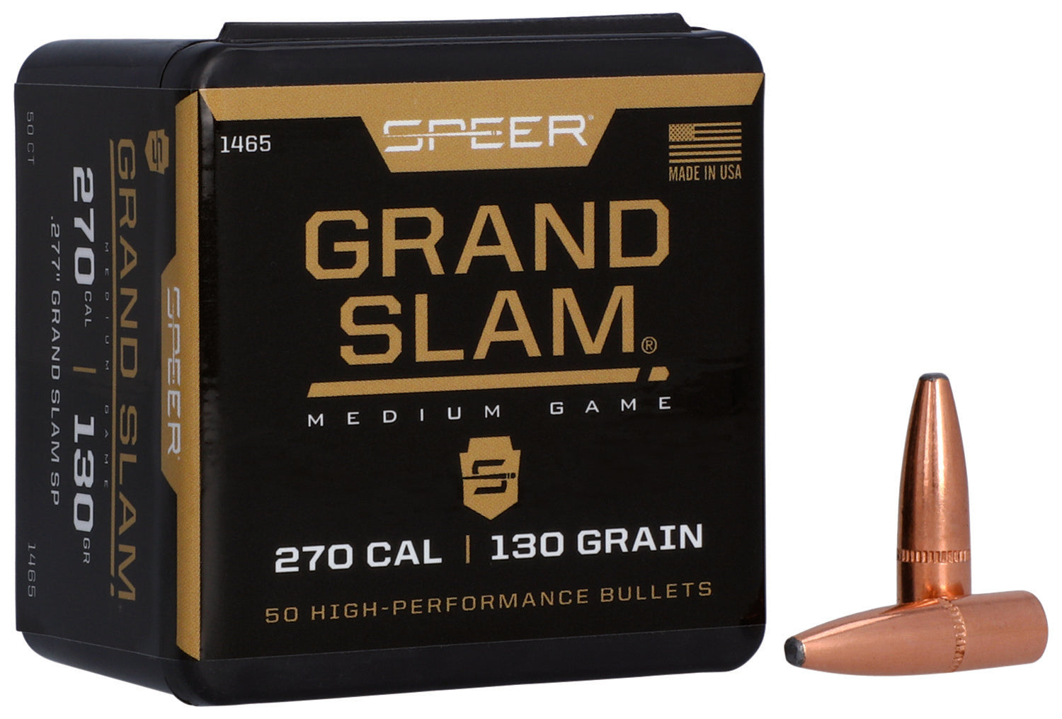 Speer #1465 Grand Slam 270Cal 130gr SP Component Bullets 50-Count Box