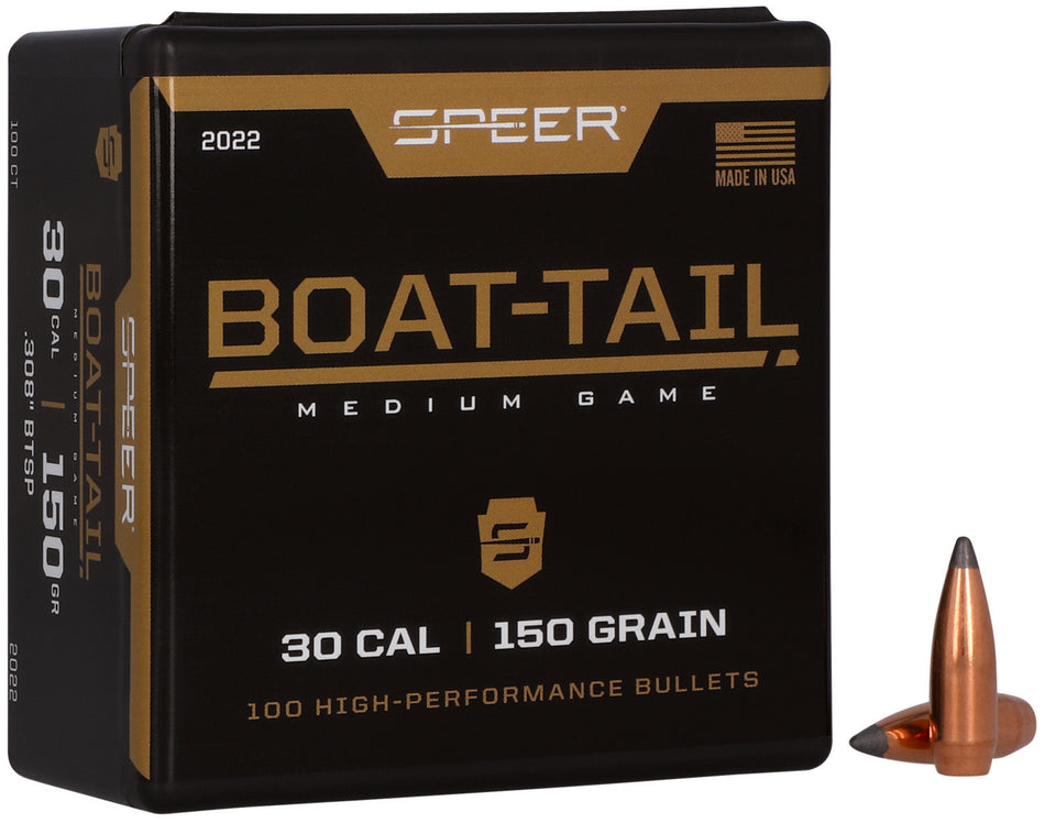 Speer #2022 30Cal 150gr Boat Tail Jacketed Soft Point 100-Count Box
