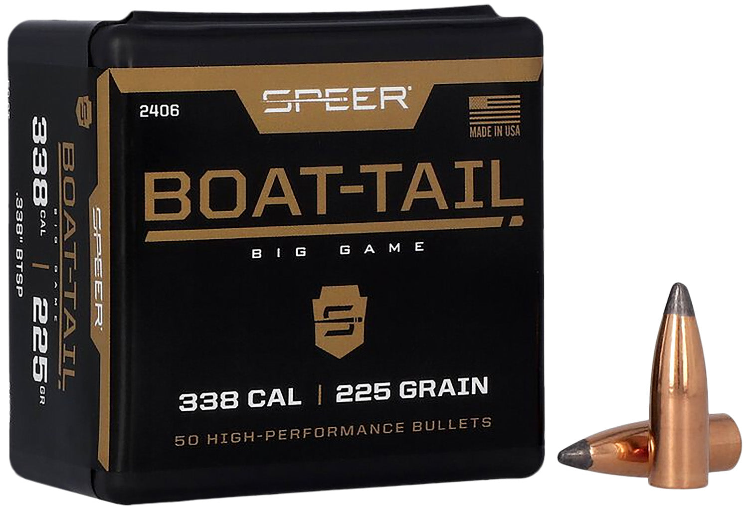 Speer .338 Caliber 225 Grain Spitzer Boat Tail Soft Point Reloading Projectiles