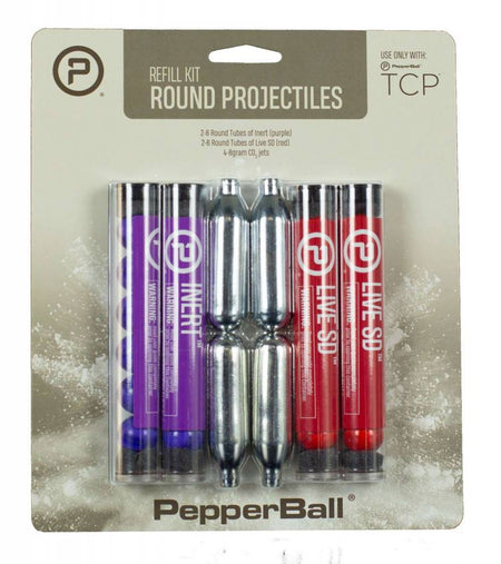 PepperBall TCP Round Projectile Refill Kit (2) 6ct Inert Tubes (2) 6ct Live SD Tubes (4) 8gr CO2