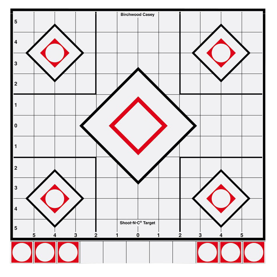 Birchwood Casey 34219 Shoot-N-C Reactive Self-Adhesive Paper Target White/Red 12" 5-Diamond 5 Pack