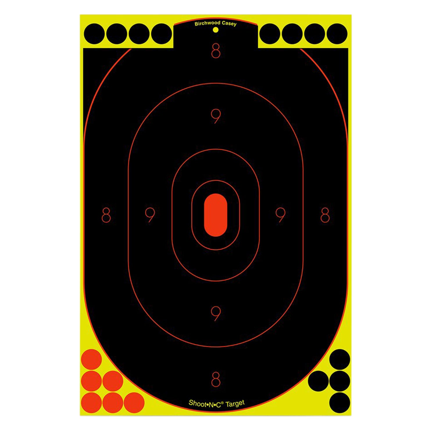 Birchwood Casey 34617 Shoot-N-C Reactive Self-Adhesive Paper Target Black/Yellow/Red 12"x18" Oval Silhouette 12 Pack