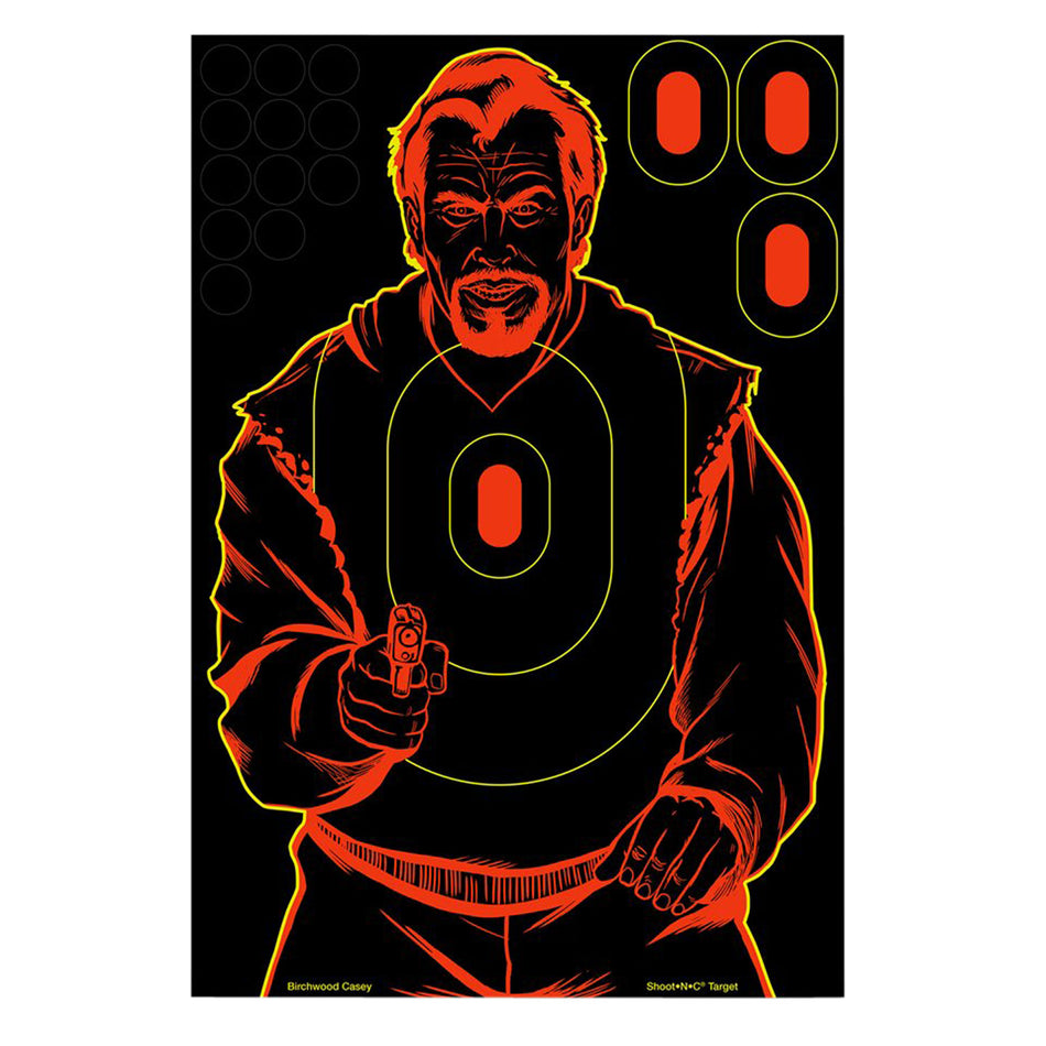 Birchwood Casey 34645 Shoot-N-C Reactive Self-Adhesive Paper Target Black/Red 12"x18" Bad Guy Silhouette 5 Pack