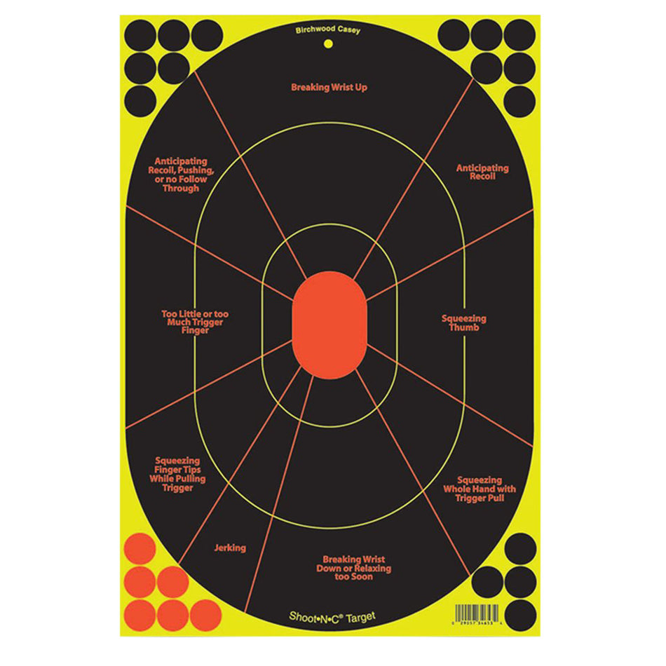 Birchwood Casey 34655 Shoot-N-C Reactive Self-Adhesive Paper Target Black/Yellow/Red 12"x18" Oval Silhouette 5 Pack