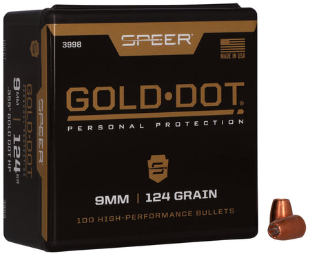Speer Gold Dot 9mm 124 Grain Hollow Point Defense Reloading Projectiles