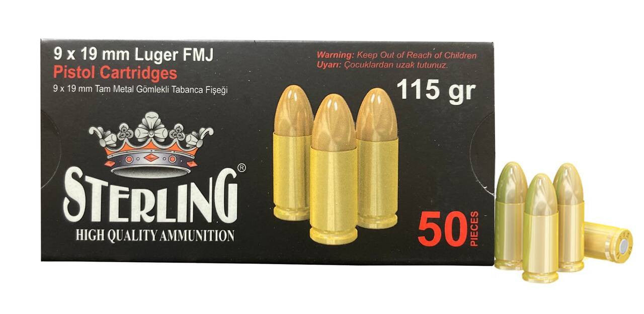 Sterling 9mm Luger 115 Grain Full Metal Jacket(FMJ)