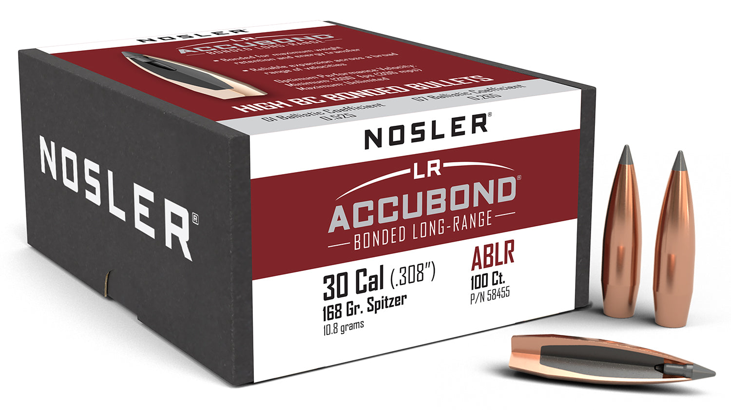 Nosler 58455 30Cal 168 Grain AccuBond Long Range Spitzer Point Boat Tail 100/Box