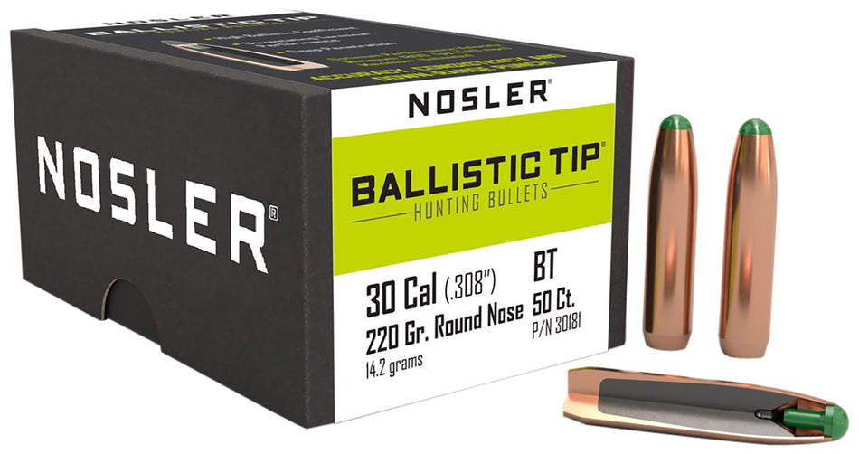 Nosler 30181 30 Caliber 220gr Ballistic Tip Round Nose 50/Box