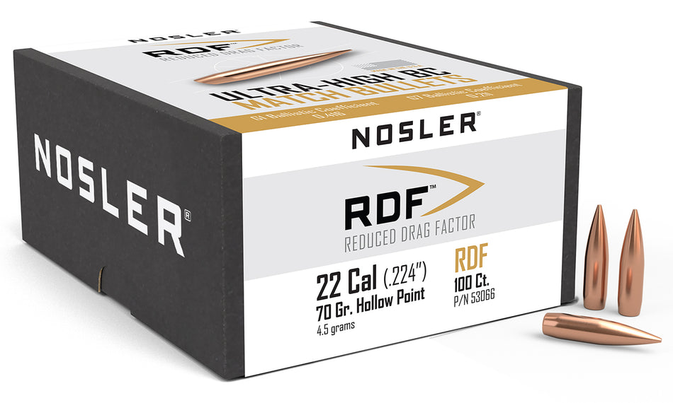 Nosler 53066 22Cal 70 Grain RDF Match Hollow Point Boat Tail 100/Box