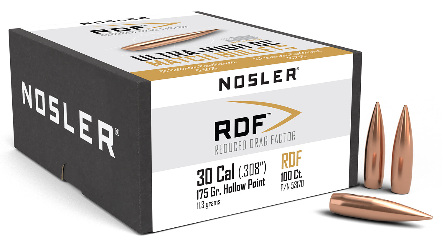 Nosler 53170 30Cal 175 Grain RDF Match Hollow Point Boat Tail 100/Box