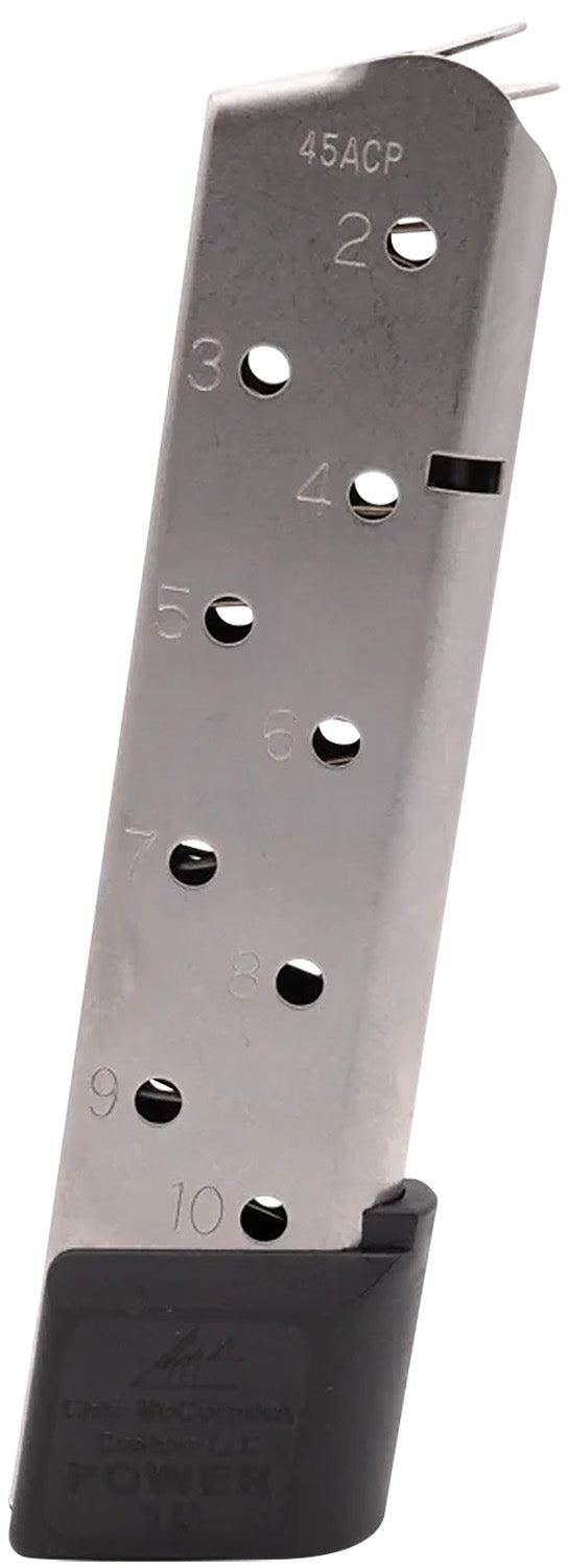 CMC Products 15150 Power Mag 10rd .45 ACP 1911 Government Magazine, Stainless Steel with Black Base Pad