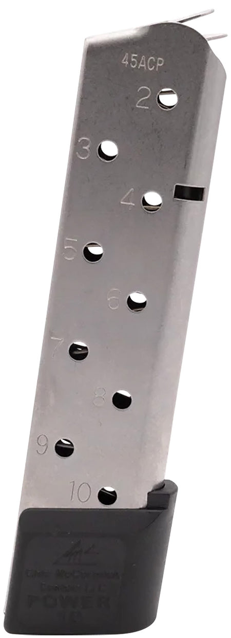 CMC Products 15150 Power Mag 10rd .45 ACP 1911 Government Magazine, Stainless Steel with Black Base Pad